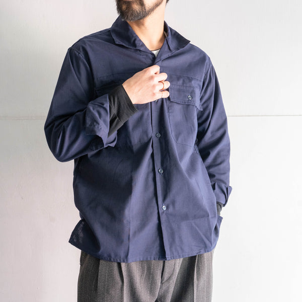 around 1970s France navy color cotton work shirt 'dead stock'