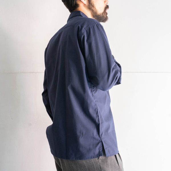around 1970s France navy color cotton work shirt 'dead stock'