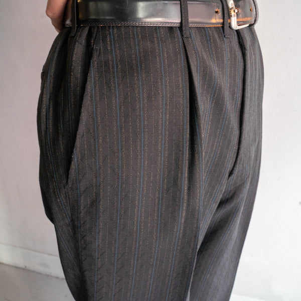 1970s Japan vintage dark navy base wool stripe slacks -good pattern-