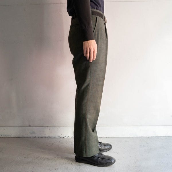 1970s Japan vintage dark green wool check slacks -light weight-