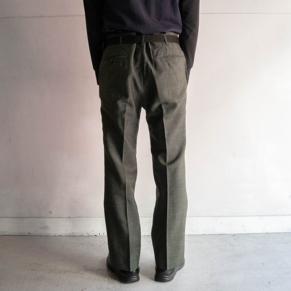 1970s Japan vintage dark green wool check slacks -light weight-