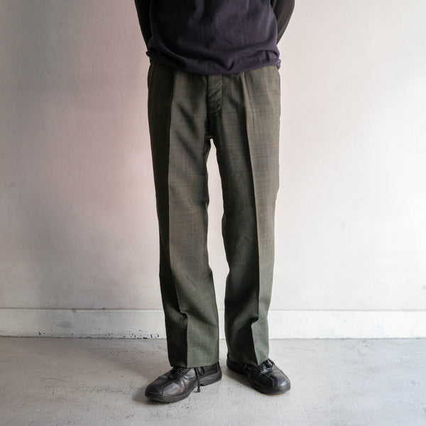 1970s Japan vintage dark green wool check slacks -light weight-