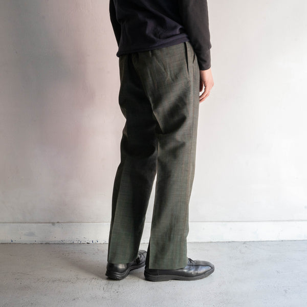 1970s Japan vintage dark green wool check slacks -light weight-