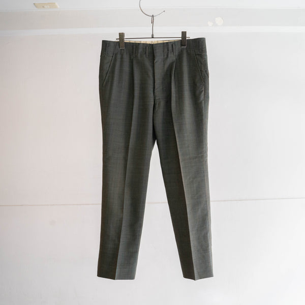 1970s Japan vintage dark green wool check slacks -light weight-