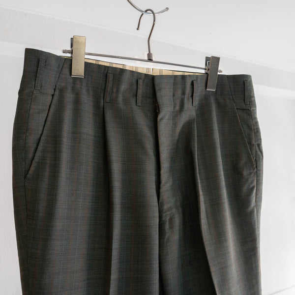 1970s Japan vintage dark green wool check slacks -light weight-