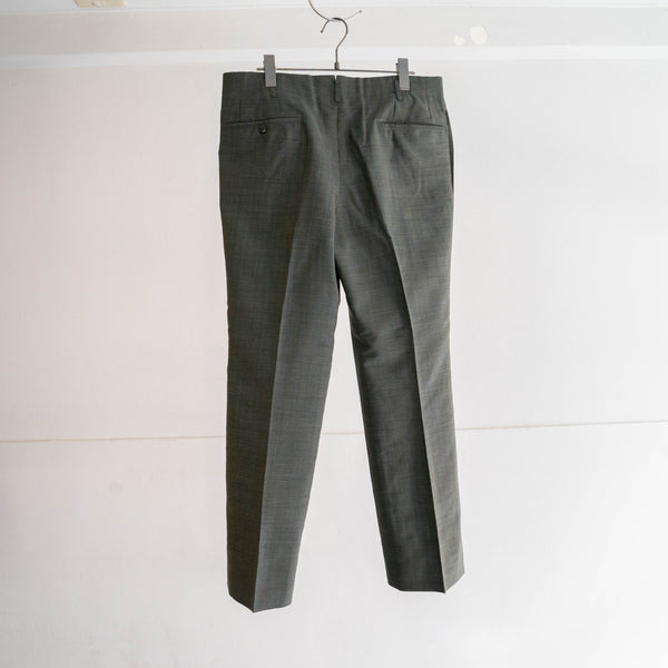 1970s Japan vintage dark green wool check slacks -light weight-