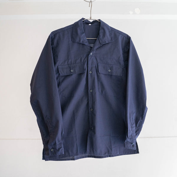 around 1970s France navy color cotton work shirt 'dead stock'
