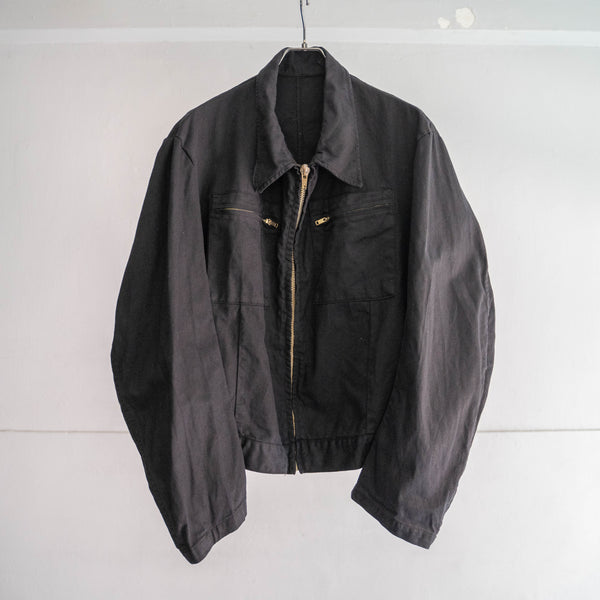 1970-80s Italian military short length zip-up jacket 'dead stock' -black dyed & remake-