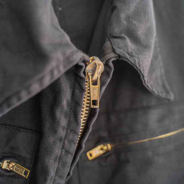 1970-80s Italian military short length zip-up jacket 'dead stock' -black dyed & remake-