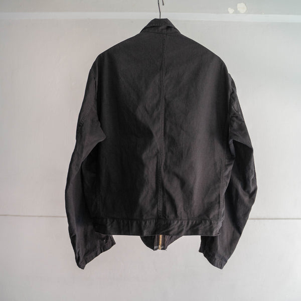 1970-80s Italian military short length zip-up jacket 'dead stock' -black dyed & remake-