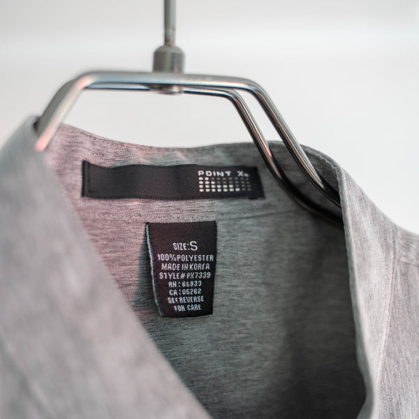 2000s gray poly 100 stand collar shirt