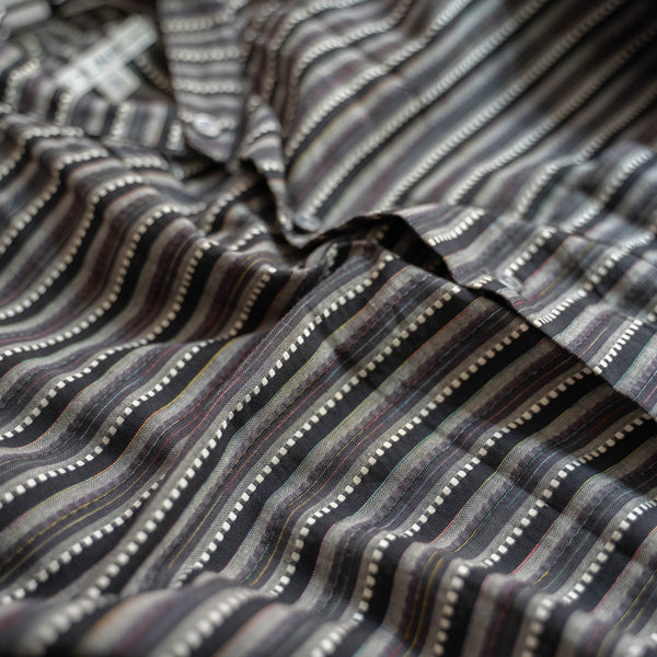 1990-00s gray based multi stripe stand collar shirt