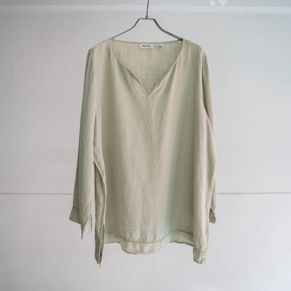 1990s light green linen 100 skipper smock shirt
