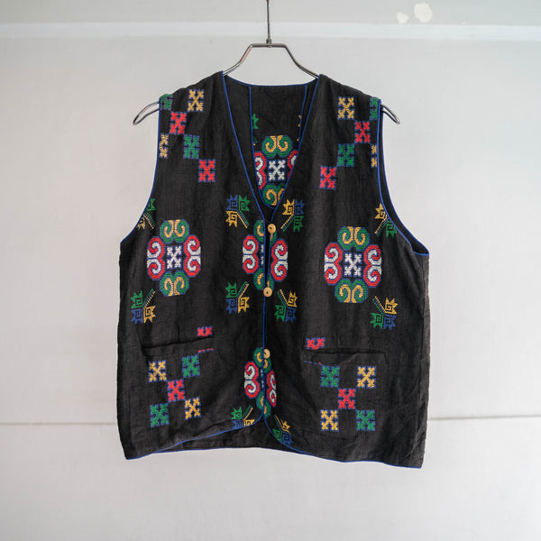 1980-90s black ethnic pattern vest