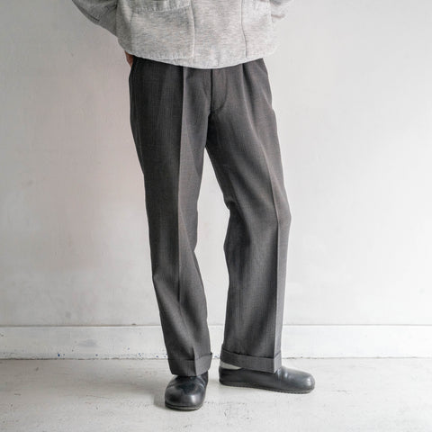 around 1970s Japan vintage gray color striped one tuck wool slacks