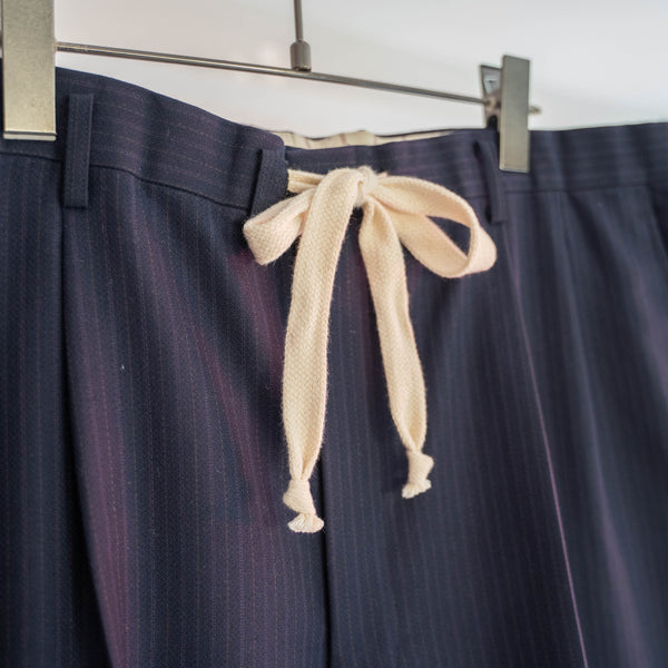 2000s Japan vintage navy stripe wide slacks -waist remake-