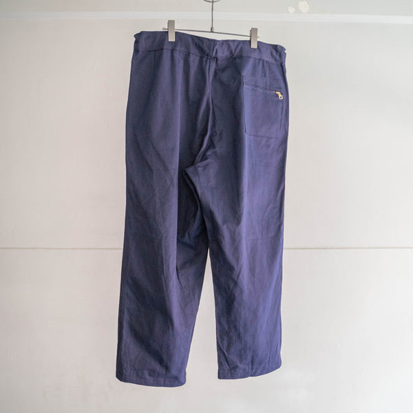 1970-80s Italian military navy color wide pants 'dead stock' -waist & hem remake-