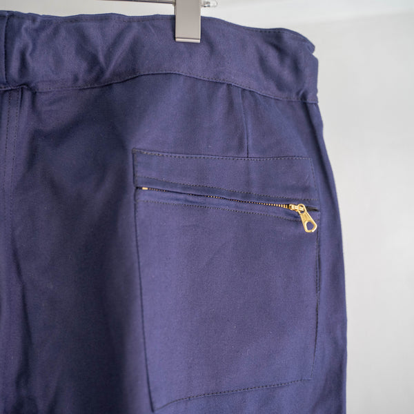 1970-80s Italian military navy color wide pants 'dead stock' -waist & hem remake-