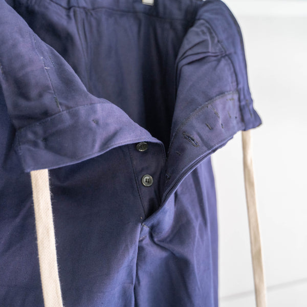 1970-80s Italian military navy color wide pants 'dead stock' -waist & hem remake-