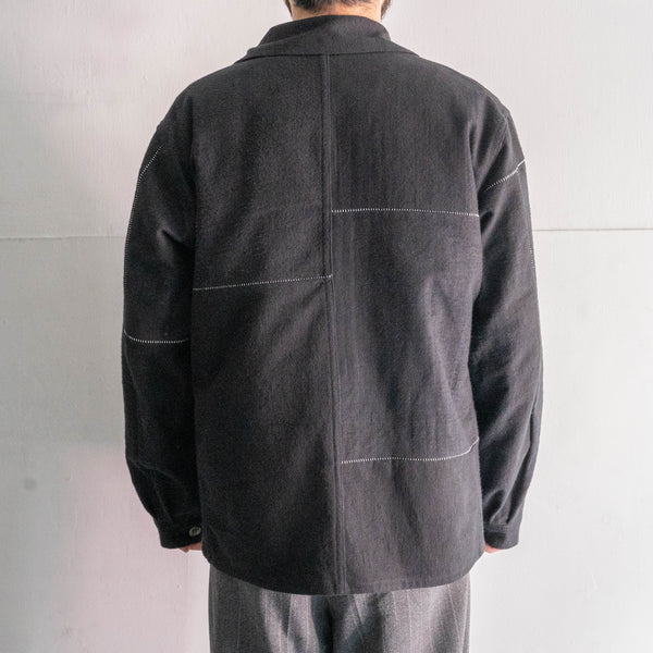 "Euro vintage remake" cotton twill double breasted work jacket -black dyed- 'inside out'