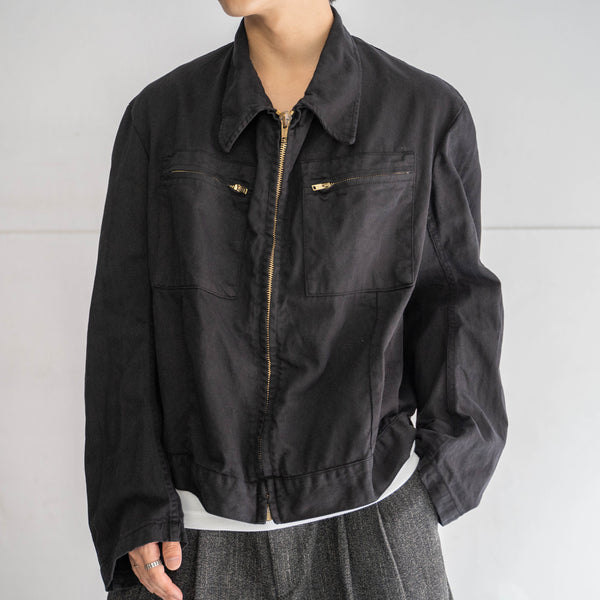 1970-80s Italian military short length zip-up jacket 'dead stock' -black dyed & remake-