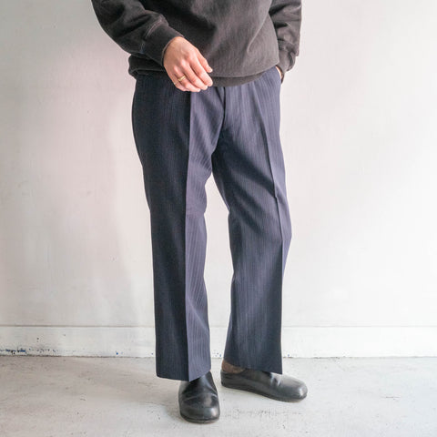 1980s Japan vintage navy color striped one tuck wool slacks