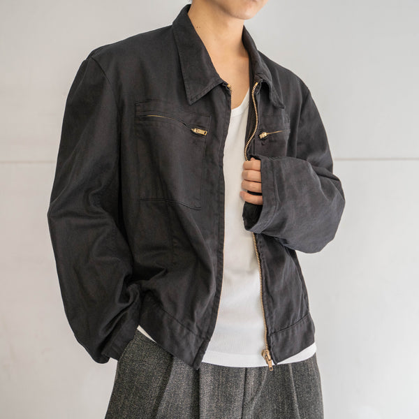 1970-80s Italian military short length zip-up jacket 'dead stock' -black dyed & remake-