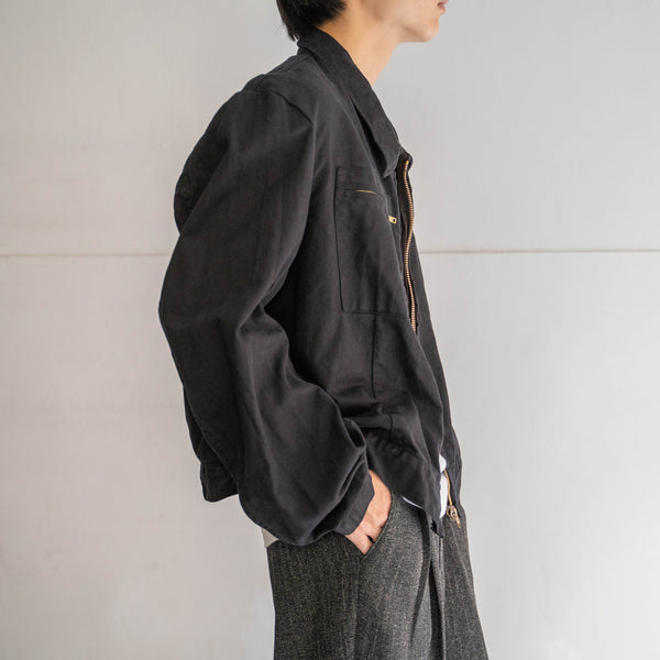 1970-80s Italian military short length zip-up jacket 'dead stock' -black dyed & remake-