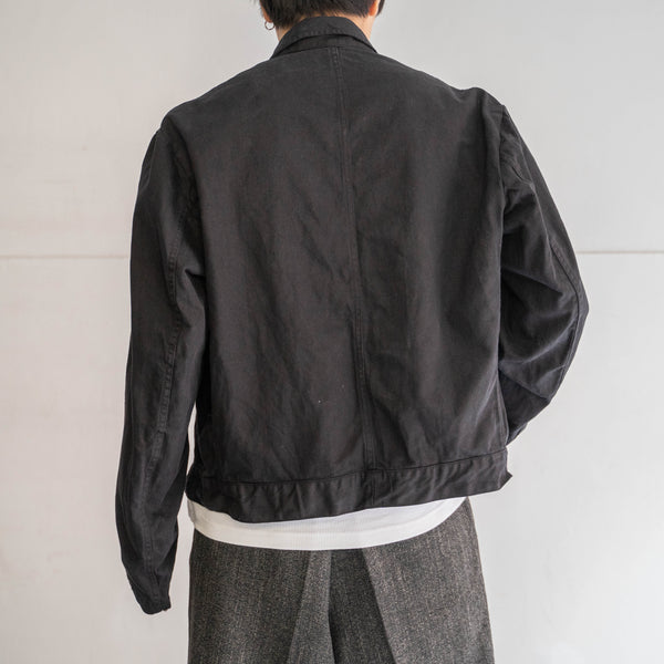 1970-80s Italian military short length zip-up jacket 'dead stock' -black dyed & remake-