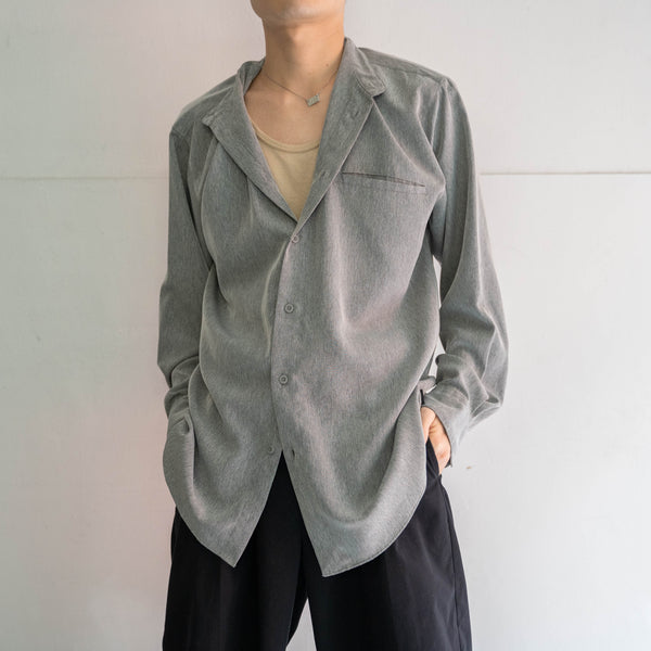 2000s gray poly 100 stand collar shirt
