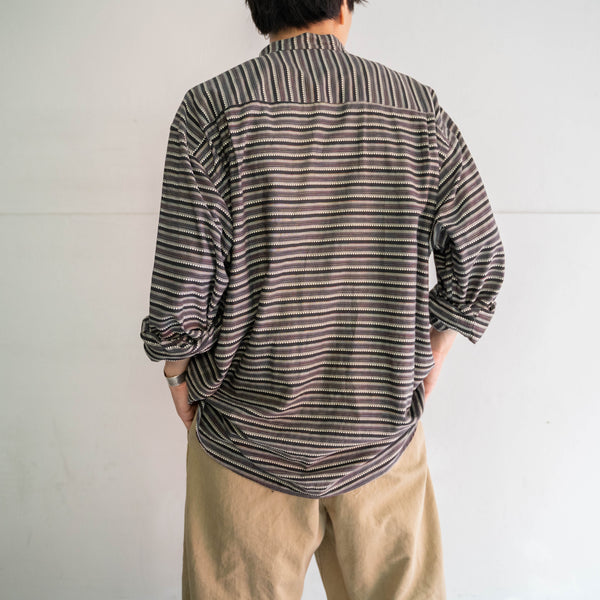 1990-00s gray based multi stripe stand collar shirt