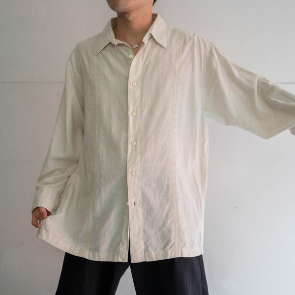 1990s ivory linen × cotton l/s shirt