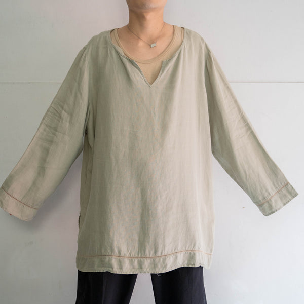 1990s light green linen 100 skipper smock shirt
