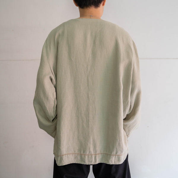 1990s light green linen 100 skipper smock shirt