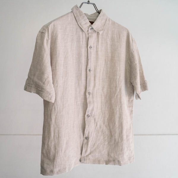 2000s PERRY ELLIS light gray all linen short sleeve shirt 'remake'