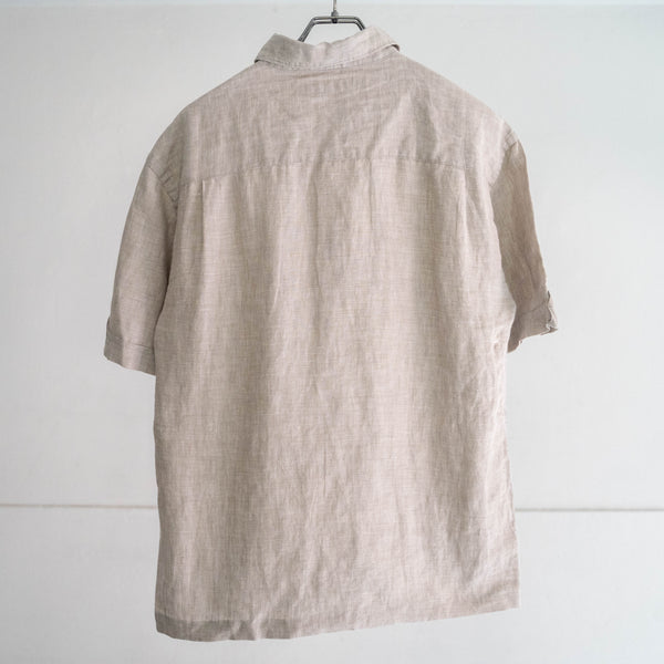 2000s PERRY ELLIS light gray all linen short sleeve shirt 'remake'