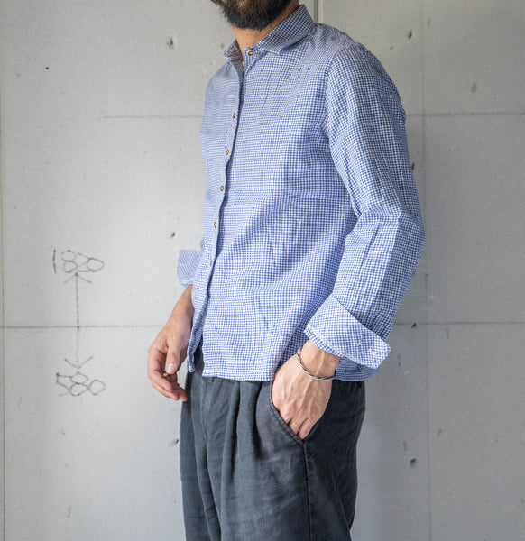 aroud1990s Germany blue gingham check tyrolean shirt 'remake'