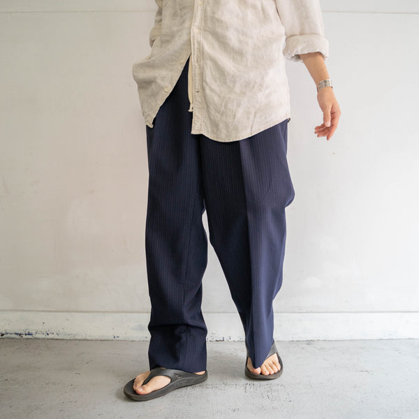 2000s Japan vintage navy stripe wide slacks -waist remake-