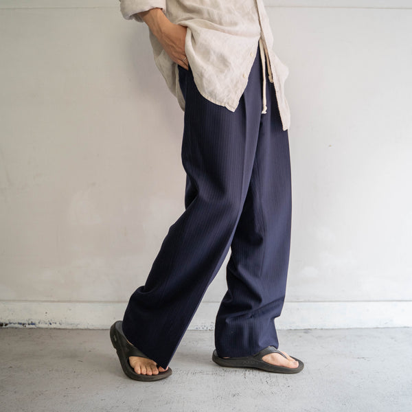 2000s Japan vintage navy stripe wide slacks -waist remake-