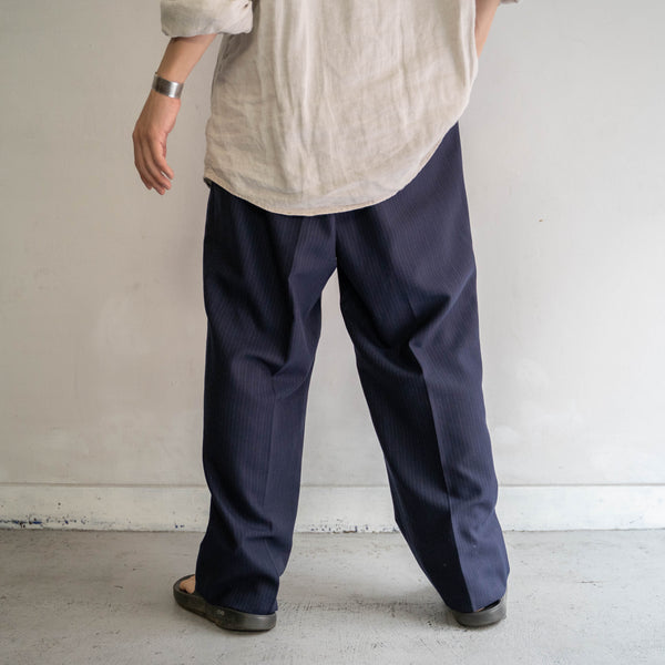 2000s Japan vintage navy stripe wide slacks -waist remake-