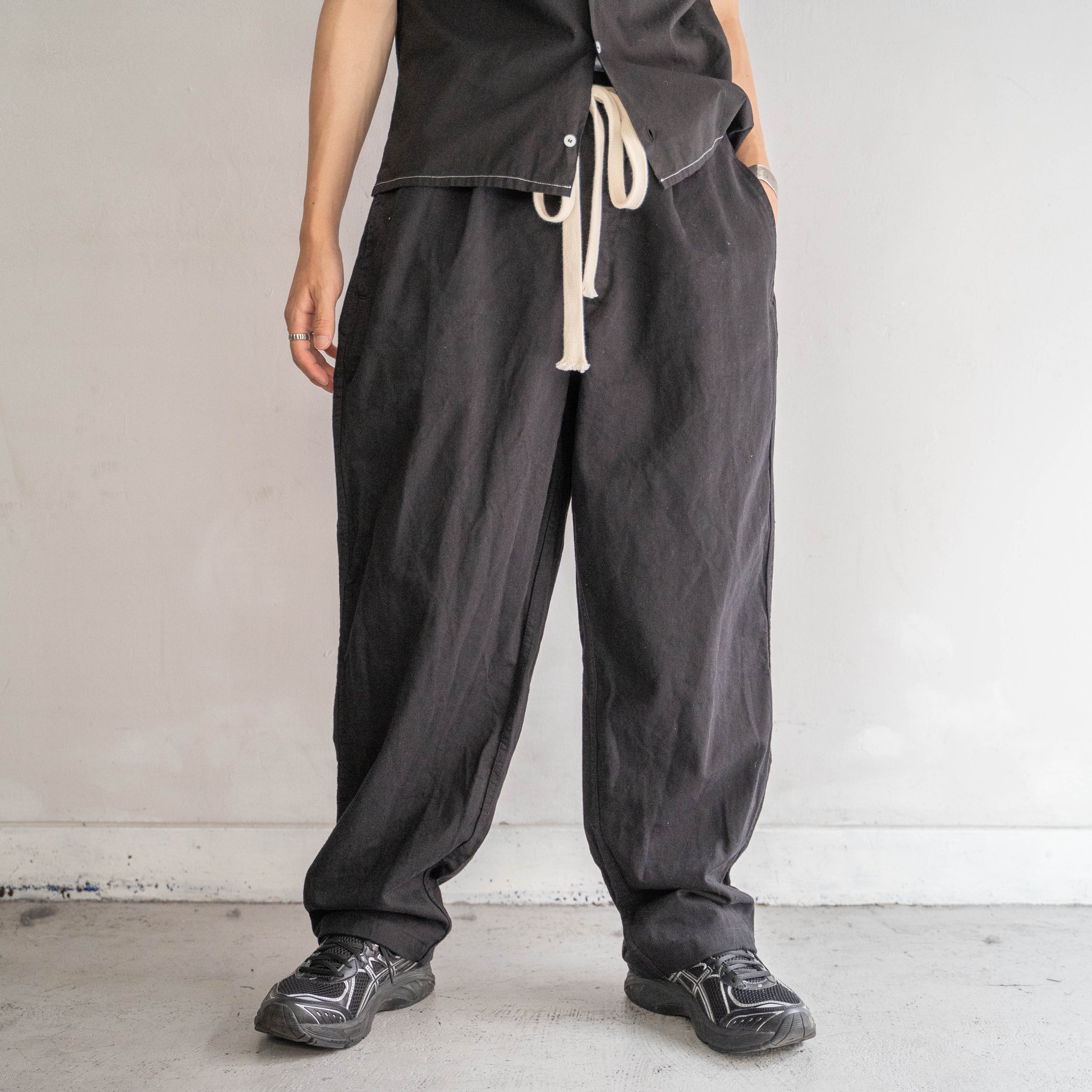 1970-80s Italian military wide pants 'dead stock' -waist & hem remake- "black dyed"