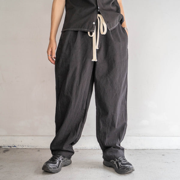 1970-80s Italian military wide pants 'dead stock' -waist & hem remake- "black dyed"