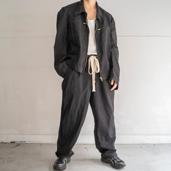1970-80s Italian military wide pants 'dead stock' -waist & hem remake- "black dyed"