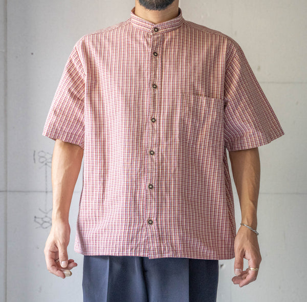 around 1990s red based check short sleeve tyrolean shirt 'remake'