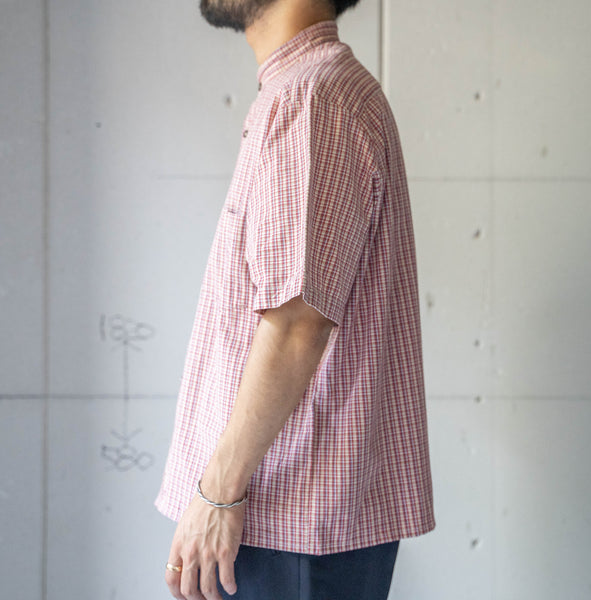 around 1990s red based check short sleeve tyrolean shirt 'remake'