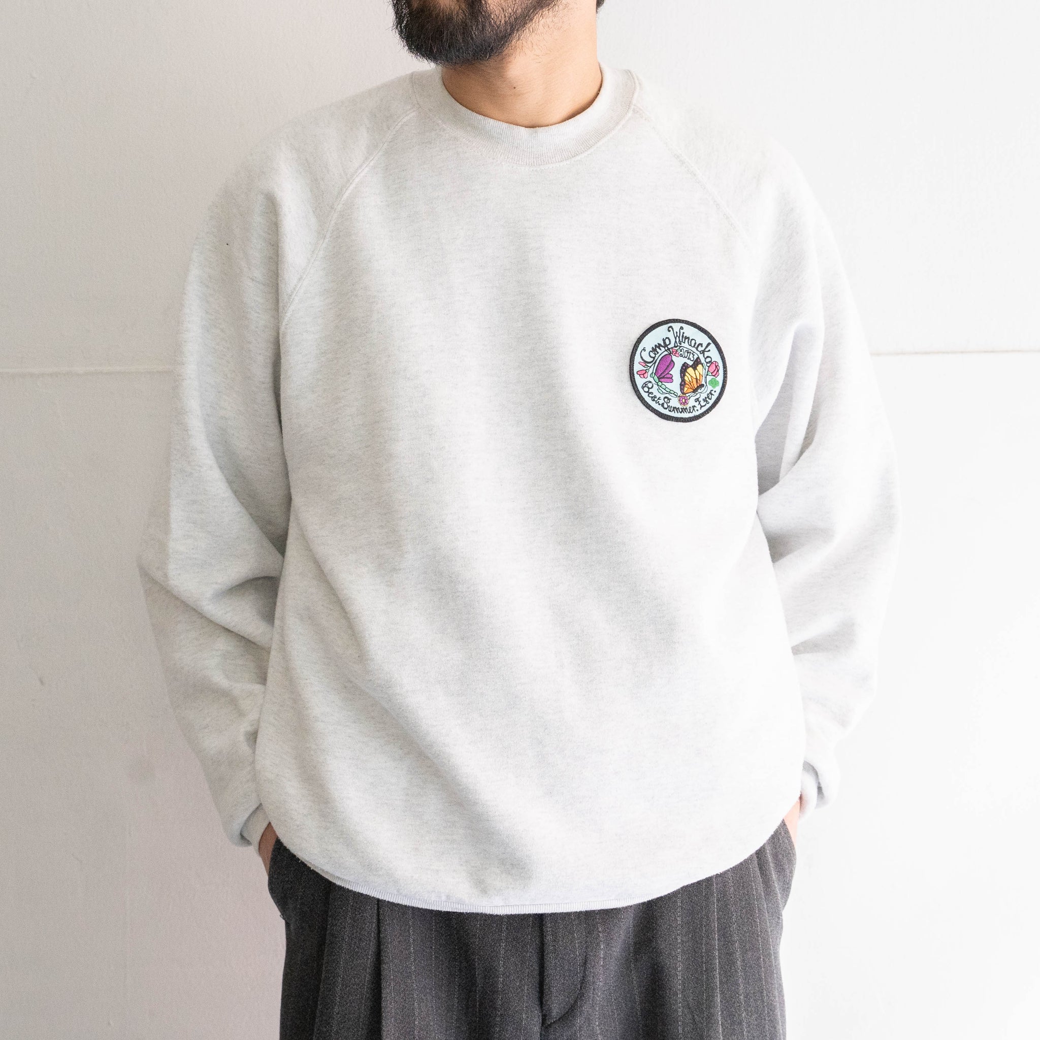 1990s Light gray color sweat shirt -patch custom-