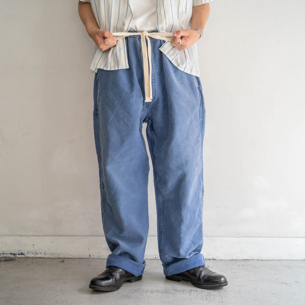 1970s France faded blue moleskin pants -waist remake-