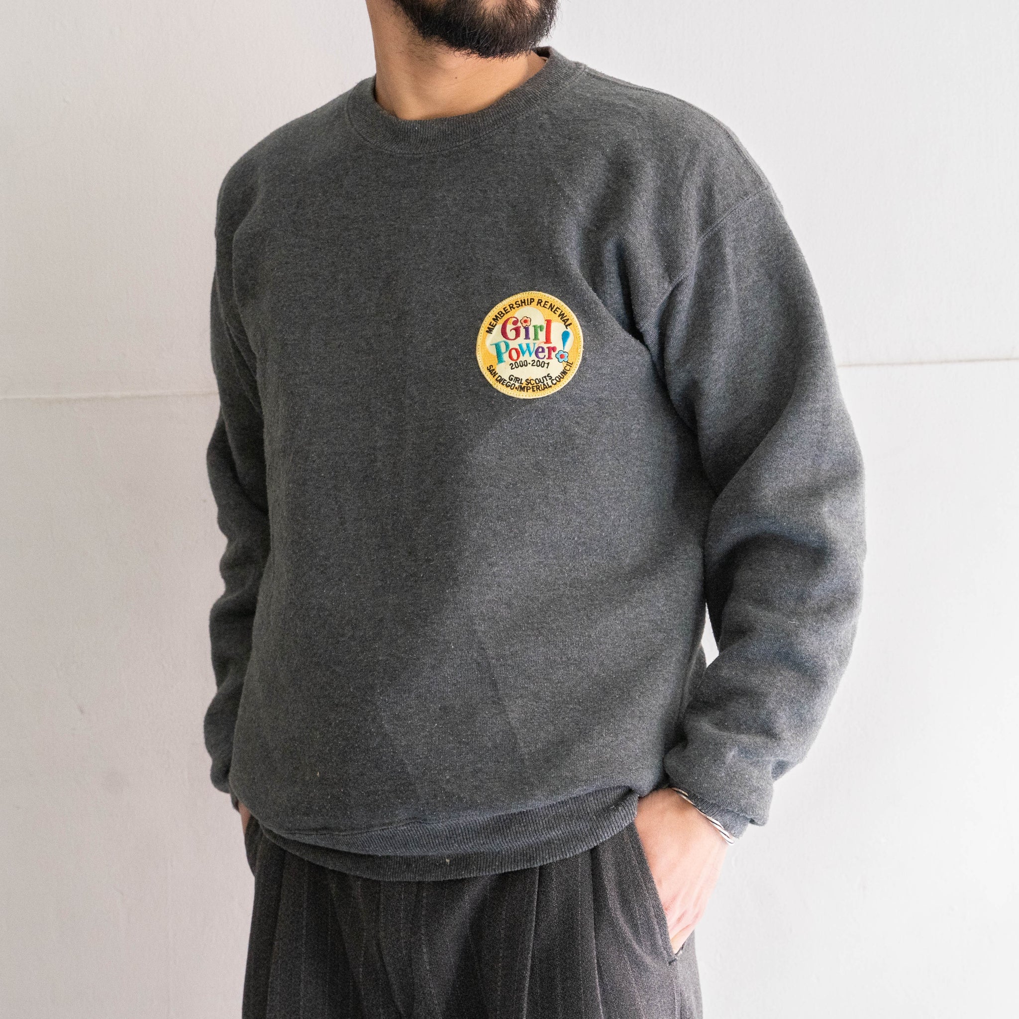 1990s Gray color sweat shirt -patch custom-