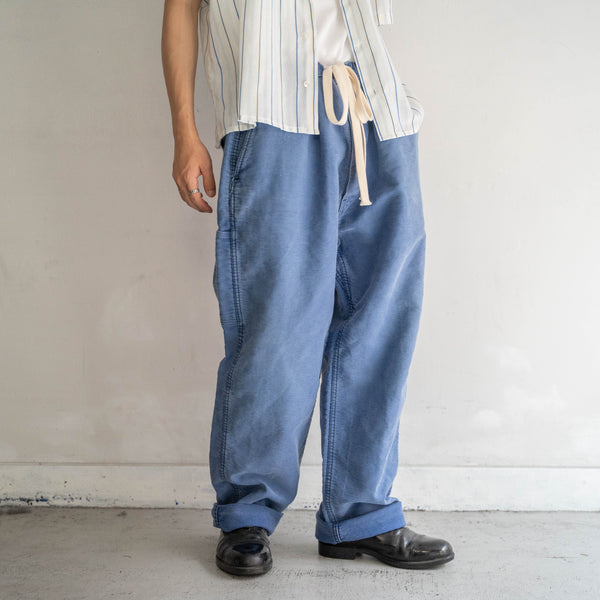 1970s France faded blue moleskin pants -waist remake-