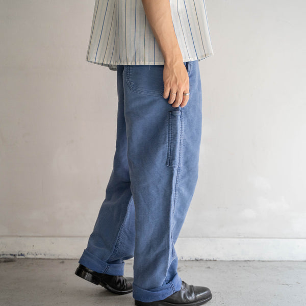 1970s France faded blue moleskin pants -waist remake-